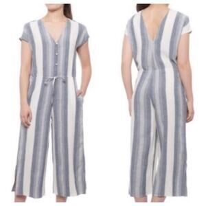 Cloth & Stone Striped Wide Leg Cropped Jumpsuit Women's Sz Medium Gray Linen
